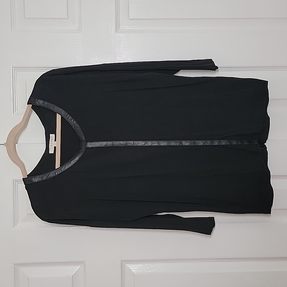 Black 3/4 Sleeve Leather Seam Shirt L